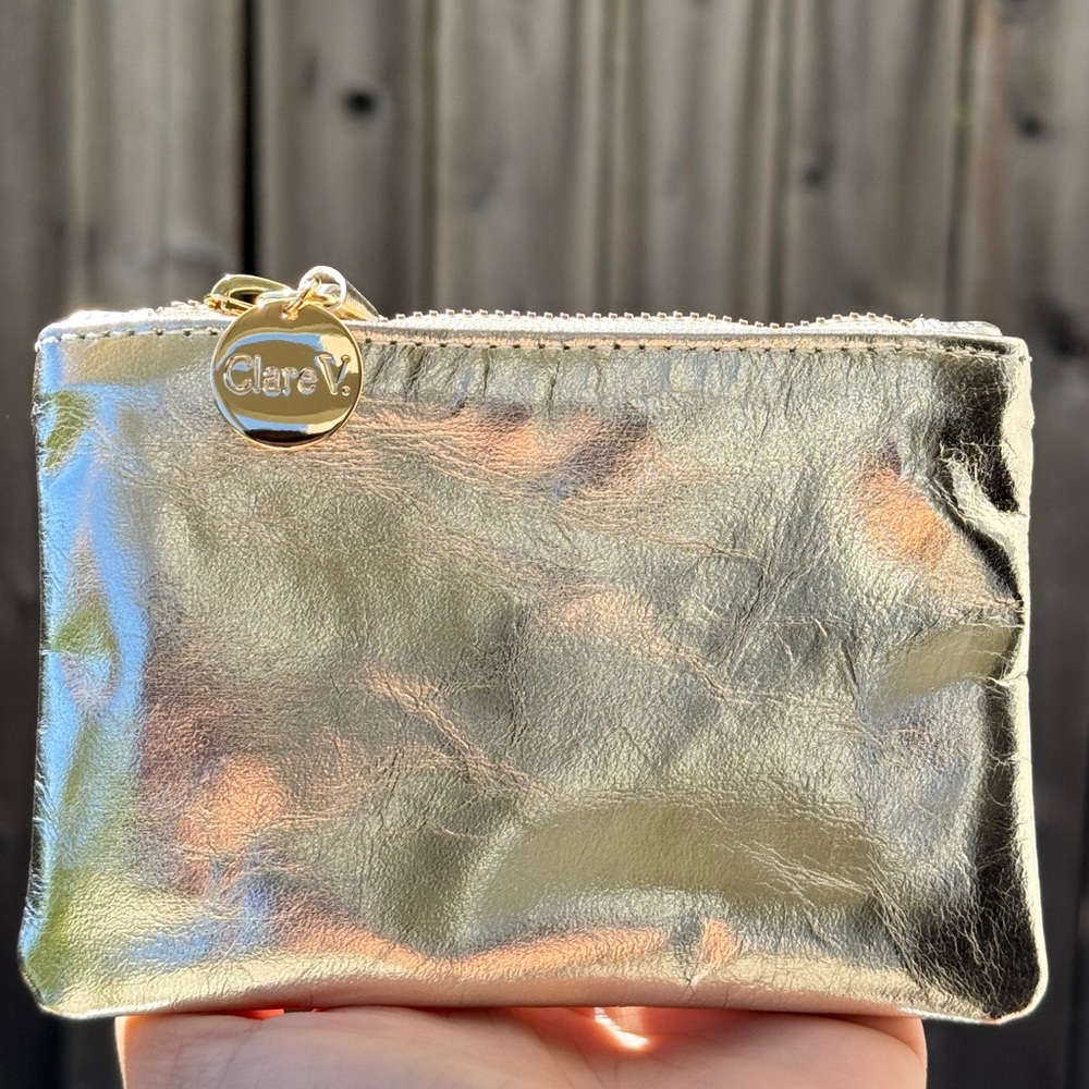 Clare V Metallic Silver Coin Clutch